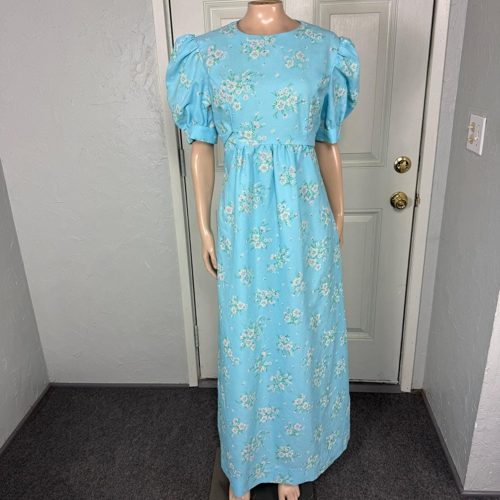 Vintage 70s Women's Dress Maxi Bridesmaid Floral Praire Maxi Long Polyester CC18